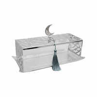 Plateau de service rectangulaire en acrylique et métal, fait main, durable, portable, léger, avec couvercle décoratif transparent, design calligraphique, Ramadan