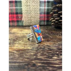 Wilbert <b>Boho</b> Style Statement <b>Ring</b> Platinum Grey Mohave Turquoise Sterling <b>Silver</b> Bezel Setting Smooth Size 9.5 Everyday Wear - Product Image 4