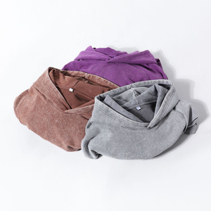 Sweats à capuche délavés vierges pour hommes lourds Logo personnalisé 100% sweats en coton éponge français surdimensionné unisexe Streetwear Hoodies - Product Image 2