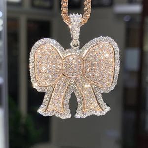 Colgante personalizado estilo hip-hop chapado en oro blanco de 14 quilates con forma de diamante corte princesa moissanita real VVS - Product Image 2
