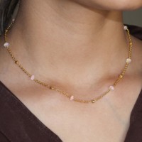 Collier vintage pour femme en opale éthiopienne naturelle blanche, avec perles et chaîne à maillons en argent sterling plaqué or, style mode