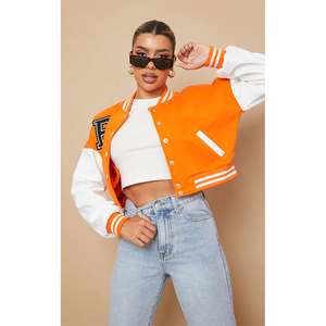 Chaquetas de béisbol con letras personalizadas para mujer Otoño Invierno forro de lana transpirable bordado liso teñido chaqueta Varsity para mujer OEM - Product Image 1