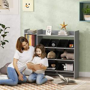 Étagère de rangement moderne grise pour enfants avec 8 bacs, commode à tiroirs, organisateur de jouets pour chambre à coucher et salon, en plastique - Product Image 5