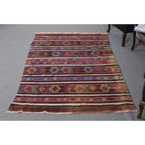 Tapis traditionnel en laine marron 4.6 X 7.5ft fait à la main couloir turc Rectangle Patchwork Design pour salon chevet Latex soutenu - Product Image 1