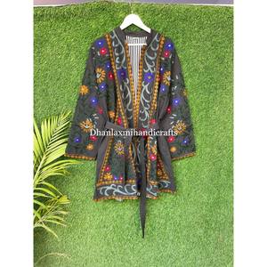 Kimono indio de algodón hecho a mano con cinturón, albornoces con bordado uzbeko, ropa de dormir de invierno Unisex, Kimono, Chaqueta larga, bata de estilo Hippie - Product Image 2