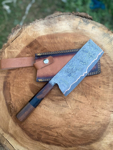 Acier damassé fait à la main avec couperet pleine soie idéal pour la couverture en cuir de viande outil de cuisine de haute qualité - Product Image 3