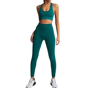 Conjunto de Yoga de cintura media de 2 piezas de alta calidad sin mangas Cierre transpirable y elástico Diseño de logotipo frontal sólido - Product Image 5