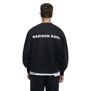 Sudadera de cuello redondo de gran tamaño Core, forro polar de algodón pesado negro, ropa de calle de ajuste relajado, puños acanalados, cálido, duradero, Moderno - Product Image 2