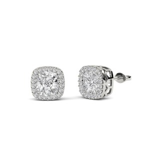 Pendientes de diamante fino con corte cojín y halo simple, 0.60 ct, diamante cultivado en laboratorio en platino, para novias, bodas, compromisos y fiestas. - Product Image 1