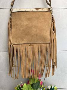 Stylish Cowhide Fur Crossbody Handbag Tooled Leather Fringe Handmade Hair Hide Leather Lightweight <b>Women's</b> Sling Purse 1-1.9L - Product Image 4