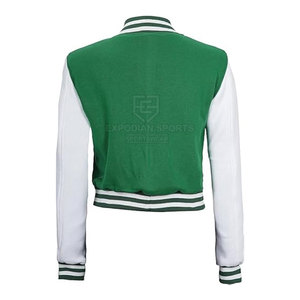 Green <b>White</b> Letterman <b>Jacket</b> <b>Women</b> Full Sleeve Turn-down Collar Polyester Cotton Solid Color Button Closure Winter Wear - Product Image 2