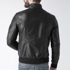 Veste en cuir pour homme à double boutonnage avec logo sur le devant Imperméable Coupe-vent Élégant Intemporel Tenue de soirée décontractée - Product Image 6