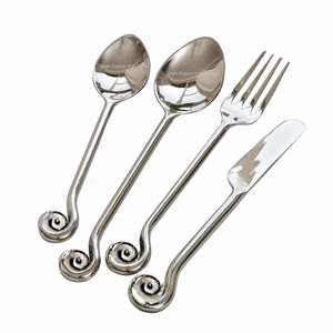 Juego de cubiertos de metal y plata de lujo moderno con mango en espiral torcido para el hogar y hoteles, juegos de cubiertos de mesa - Product Image 4