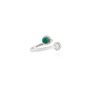 Bague haut de gamme en or blanc massif 18 carats Passe de conception fantaisie ouverte avec malachite et diamant de taille ronde naturelle pour le mariage des femmes - Product Image 5