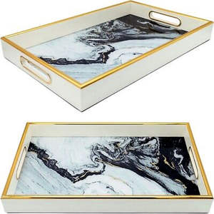 Nouveau plateau Design abstrait plateau en verre plateau de service couleur bord doré avec poignées verre aspect luxe - Product Image 3