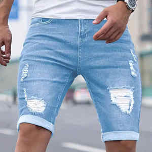 Venta al por mayor High Street Jeans Hombres Pantalones vaqueros Lived-In Wash Transpirable Casual Custom Denim Shorts para hombres - Product Image 2
