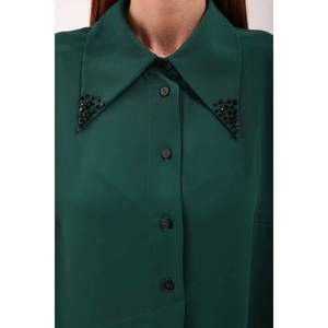 เสื้อทูนิกผ้าชีฟองป๊อปลินสำหรับสตรีพร้อมปกคอแต่งระบายปักลาย - Product Image 4