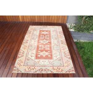 Tapis vintage, tapis d'appoint 3,9x6,1 pieds, tapis en laine orange et gris - Product Image 1