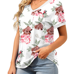 Venta al por mayor de las mujeres Deep V Neck Plain No Brand T Shirt Señoras de alta calidad 100% Camiseta de algodón para la impresión de la venta caliente camiseta de las mujeres - Product Image 2