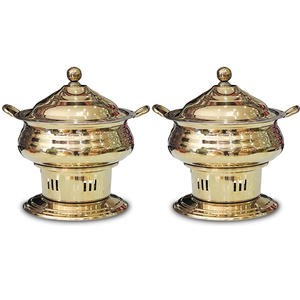 Elegant gold finish chafing <b>dish</b> with geometric base design Perfect for modern buffet service & events Catering Equipment - Product Image 3