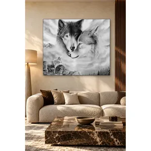 Impression sur toile Fida : Têtes de couple de loups noir et blanc ensemble - Product Image 4