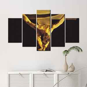 Tableau mural imprimé sur toile style crucifixion de Salvador Dalí, Jésus sur la croix, lot de 5 pièces : Galerie d'art sur toile tendue - Product Image 1