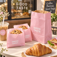 Sacs en papier kraft biodégradables roses personnalisés avec logo, résistants à la graisse, pour mini-beignets, biscuits et chocolats – Vente chaude