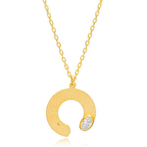 Dainty ครึ่งวงกลมรูปร่างที่ชัดเจนเพทายหินเสน่ห์สร้อยคอ925เงินสเตอร์ลิงพื้นผิวเครื่องประดับ - Product Image 1