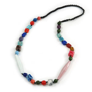 Collier en résine géométrique mignon avec perles, design multicolore en pierre naturelle, style bohème, bijoux unisexe pour femme, idéal pour mariage et fête - Product Image 1