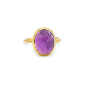 Anillo de Lujo Chapado en Oro con Cuarzo Amatista |   Joyería de Latón Hecha a Mano de 18K |   Anillo de Piedras Preciosas Unisex de Moda, Certificado por Terceros, para Bodas - Product Image 1