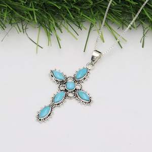 Handmade <b>Cross</b> Pendant Natural White Pearl 925 <b>Sterling</b> <b>Silver</b> Charm Pendant <b>Necklace</b> Gift for Her - Product Image 3