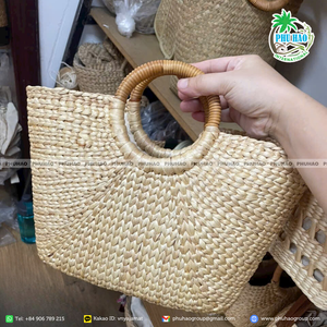 กระเป๋าโท้ทผักตบชวาเป็นมิตรกับสิ่งแวดล้อมมีสไตล์พร้อมซับในผ้าเหมาะสำหรับช้อปปิ้งการเดินทางและชุดแฟชั่นประจำวัน - Product Image 4