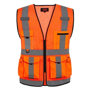 Giá thấp Orange lưới an toàn xây dựng Áo ghi lê phản quang an ninh vest đa túi làm việc mặc