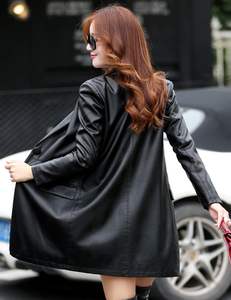 Chaqueta de invierno de cuero y abrigo largo a prueba de viento con abrigo de piel de oveja de lana cálida - Product Image 2