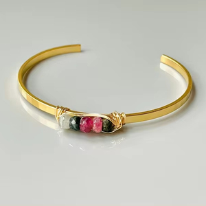 กำไลข้อมืออัญมณีทัวร์มาลีนธรรมชาติ925แข็งชุบทองเครื่องประดับของขวัญแต่งงาน - Product Image 1