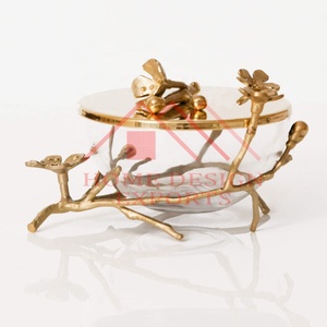 Bol en verre à insertion d'orchidée décorative, support de feuille Antique en or pour centres de Table/bol à Fruits de Table intérieur pour la décoration de la maison - Product Image 2