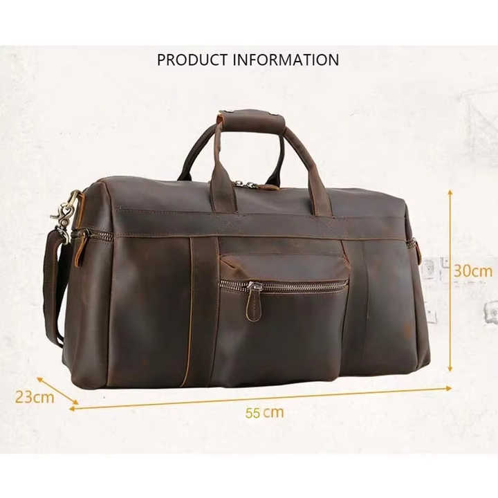 Vintage Genuine Leather Men Travel Bag Big Capacity Durable Casual Crazy Horse Leather Travel Duffel Male Shoulder Weekend Bag