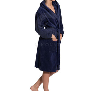 Peignoir à capuche pour femmes 100% coton éponge Long Genou Longueur Femmes Soie Satin Enveloppe Kimono Robe - Product Image 3
