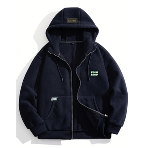 Autumn/Winter <b>Men's</b> Windproof Fleece Jacket 100% Polyester Hooded Full <b>Zip</b> Thermal Oversized Fit - Product Image 1