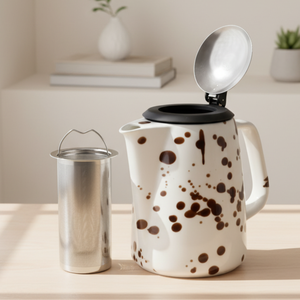 Théière en porcelaine de qualité supérieure 3460995-0.8, design nordique, durable, avec passoire en acier inoxydable et poignée en fil métallique - Product Image 5