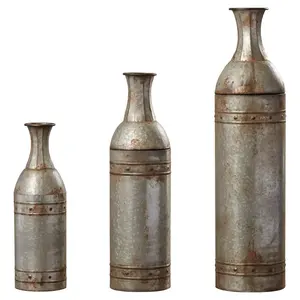Brand New <b>Set</b> <b>3</b> Galvanized Iron Flower <b>Vases</b> Different Sizes Tabletop <b>Vase</b> Pots for Home Wedding Shape Unique Wedding Home - Product Image 1
