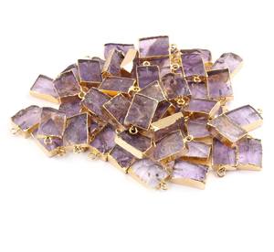 Abalorio púrpura con forma de rectángulo de amatista en bruto natural, conector DIY, colgantes y dijes de joyería fina en bruto - Product Image 3