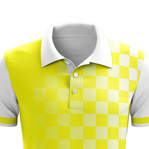 เสื้อโปโลชายสีเหลืองลายตารางแขนสั้นลำลองระบายอากาศได้ดีผ้าถักโพลีเอสเตอร์พิมพ์ลายดิจิทัลลายเรขาคณิต - Product Image 4