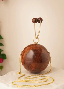 Look de luxe brun artisanal conception de boule pochette en bois sac à main pochette de soirée de l'Inde - Product Image 5