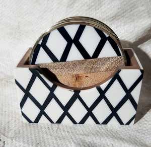 New Design Modern Style Resin & Wood <b>Coasters</b> 4 Pieces <b>Set</b> with Stand - Product Image 2