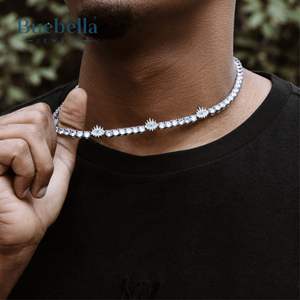 Alta calidad 925 Plata y 14K chapado en oro blanco elegante 5mm Moissanite Diamond Iced Eye Cadena de tenis para hombres collares de hombres - Product Image 1