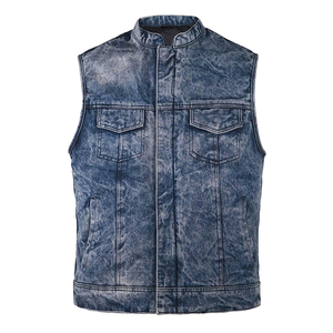 100% High Quality Stylish Faded <b>Denim</b> Style Biker <b>Vest</b> Customized Professional Manufacturing Low Price Wholesale - Product Image 2