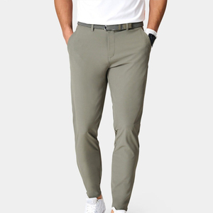 Pantalon de luxe personnalisé de haute qualité pour hommes, coupe ajustée, pantalon de golf chino formel et élégant en nylon extensible en sergé avec fermeture éclair pour hommes - Product Image 2