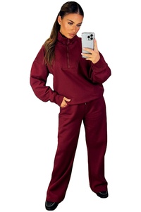 Sweat-shirt long en molleton pour femme personnalisé, couleur bordeaux, avec broderie, col rond, poignets côtelés, automne-hiver, entraînement, logo frontal, sweat-shirt à capuche - Product Image 4