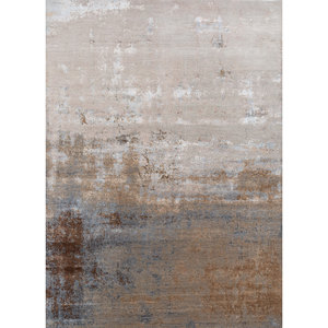 Alfombra Kavi Gris y Negra de Lana y Seda de Bambú Anudada a Mano, Diseño Teoría del Caos, Patrón Abstracto Rectangular para Sala de Estar Juvenil Esk-361 - Product Image 1